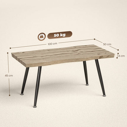 Coffee Table with Steel Legs, Oak Finish, 100x50x45 cm