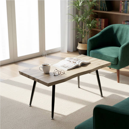 Coffee Table with Steel Legs, Oak Finish, 100x50x45 cm