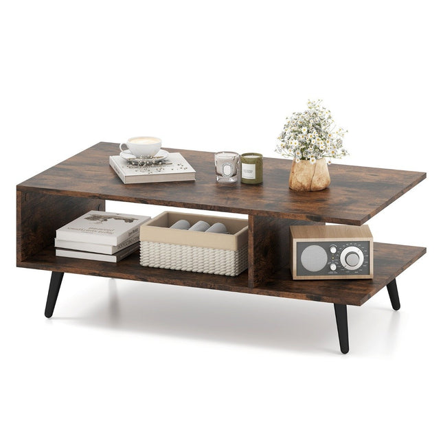 Coffee Table with Storage – 2-Tier Wood & Metal, 80x45x30 cm