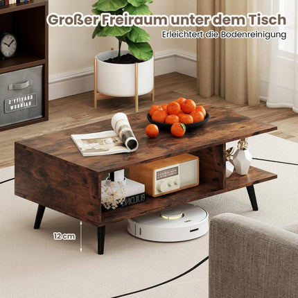 Coffee Table with Storage – 2-Tier Wood & Metal, 80x45x30 cm