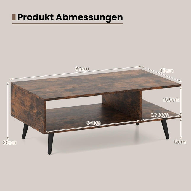 Coffee Table with Storage – 2-Tier Wood & Metal, 80x45x30 cm