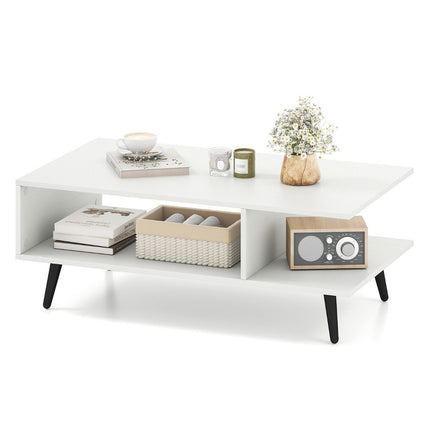 Coffee Table with Storage, 2-Tier, Wood, Metal Legs, 80x45x30 cm
