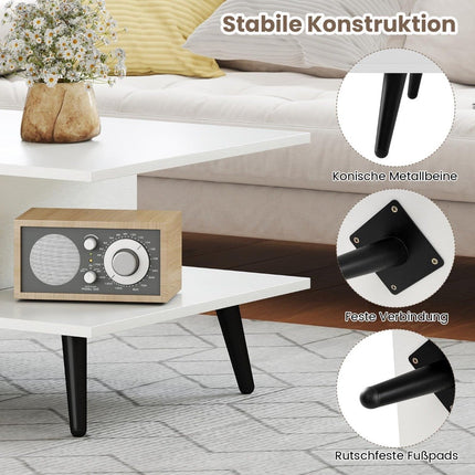 Coffee Table with Storage, 2-Tier, Wood, Metal Legs, 80x45x30 cm