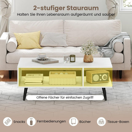 Coffee Table with Storage, 2-Tier, Wood, Metal Legs, 80x45x30 cm