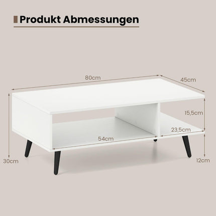 Coffee Table with Storage, 2-Tier, Wood, Metal Legs, 80x45x30 cm