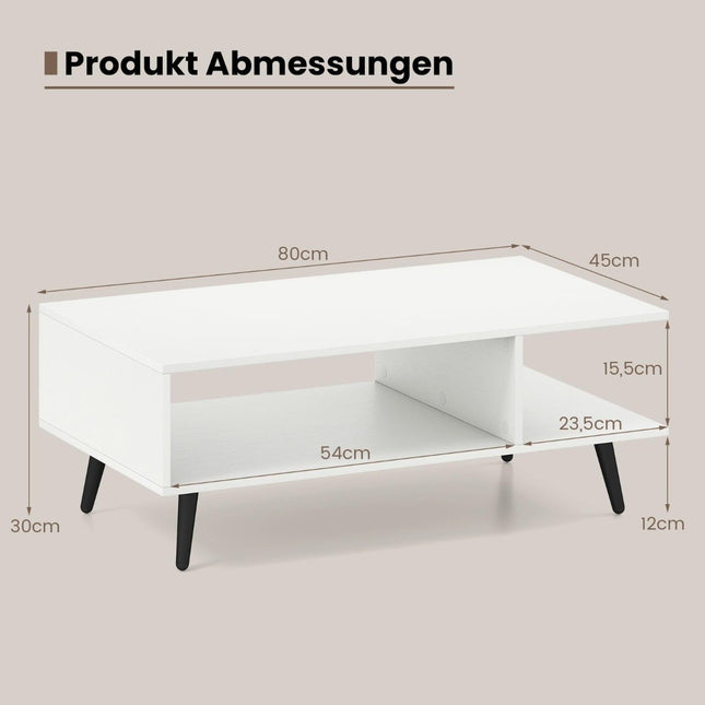 Coffee Table with Storage, 2-Tier, Wood, Metal Legs, 80x45x30 cm