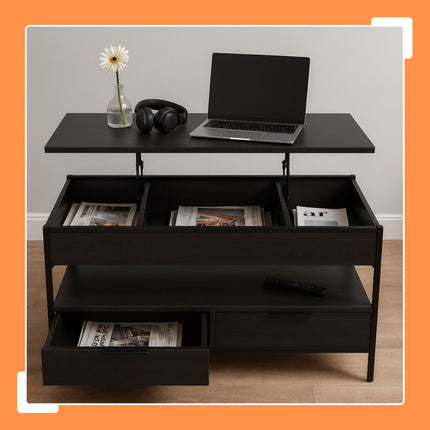 Coffee Table with Storage, Adjustable Height