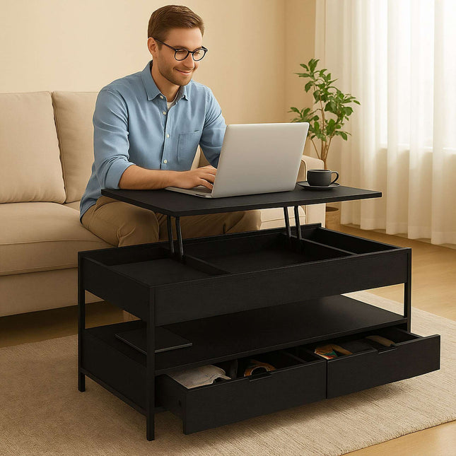 Coffee Table with Storage, Adjustable Height