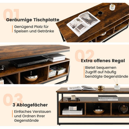 Coffee Table with Storage Industrial Table with Open Shelves 110 x 42.5 x 45 cm Rustic Brown