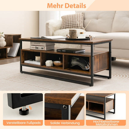 Coffee Table with Storage Industrial Table with Open Shelves 110 x 42.5 x 45 cm Rustic Brown