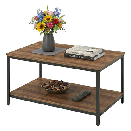 Coffee Table with Storage, Wood & Metal – Dark Brown