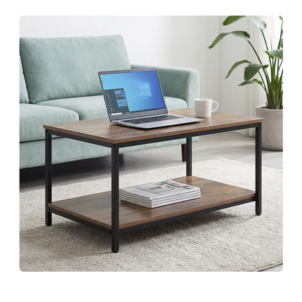 Coffee Table with Storage, Wood & Metal – Dark Brown