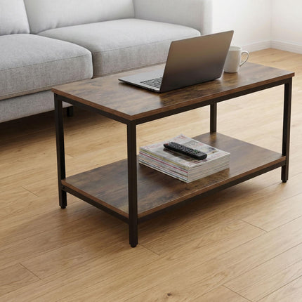Coffee Table with Storage, Wood & Metal – Dark Brown