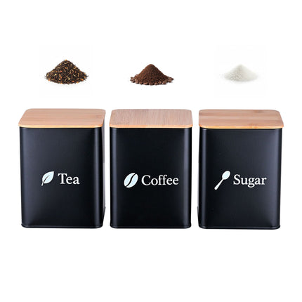 Coffee, Tea, Sugar Storage Jars – 3-Piece Metal Set