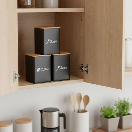 Coffee, Tea, Sugar Storage Jars – 3-Piece Metal Set