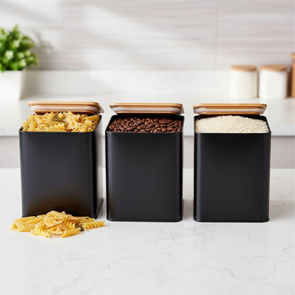 Coffee, Tea, Sugar Storage Jars – 3-Piece Metal Set