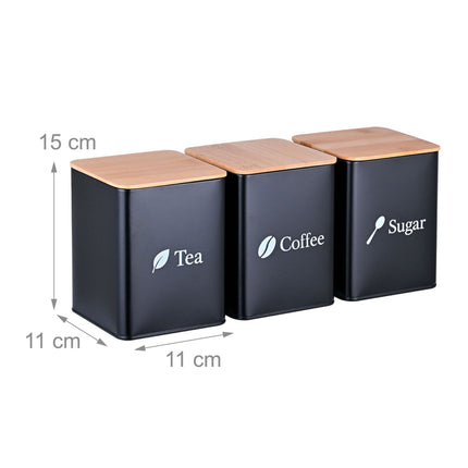 Coffee, Tea, Sugar Storage Jars – 3-Piece Metal Set