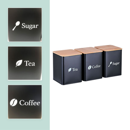 Coffee, Tea, Sugar Storage Jars – 3-Piece Metal Set