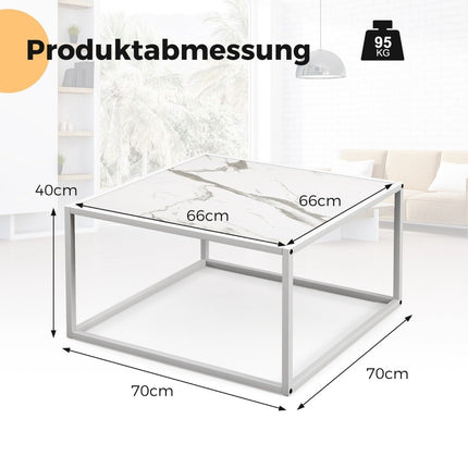 Coffee table marble look rectangular coffee table with metal frame 70 x 70 x 40 cm white