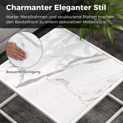 Coffee table marble look rectangular coffee table with metal frame 70 x 70 x 40 cm white