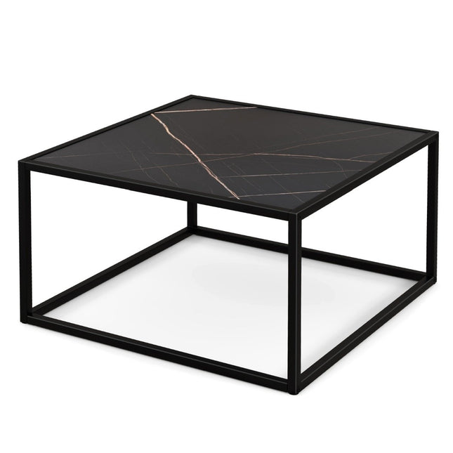 Coffee table marble look rectangular coffee table with table top made of faux marble 70 x 70 x 40 cm black