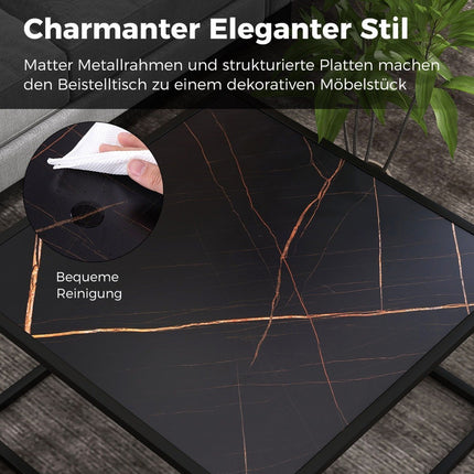 Coffee table marble look rectangular coffee table with table top made of faux marble 70 x 70 x 40 cm black