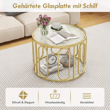 Coffee table round living room table with 2 glass tops & rotating metal frame transformable total load capacity of 30 kg