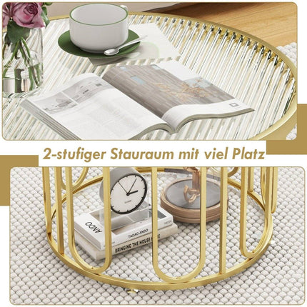 Coffee table round living room table with 2 glass tops & rotating metal frame transformable total load capacity of 30 kg