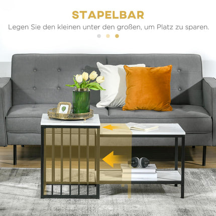 Modern nesting coffee table set, marble look, steel