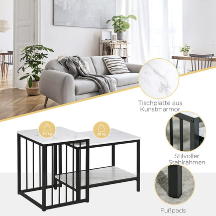 Modern nesting coffee table set, marble look, steel