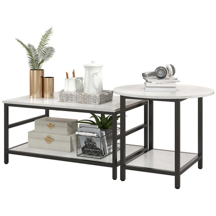 Modern coffee table in marble look with 2 pcs., steel frame