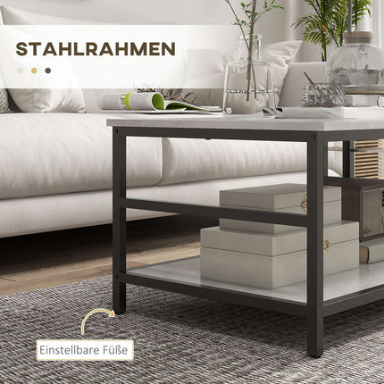 Modern coffee table in marble look with 2 pcs., steel frame
