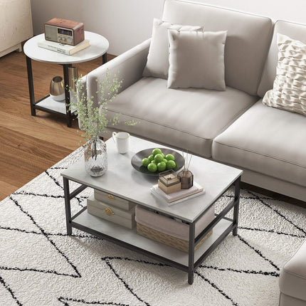 Modern coffee table in marble look with 2 pcs., steel frame