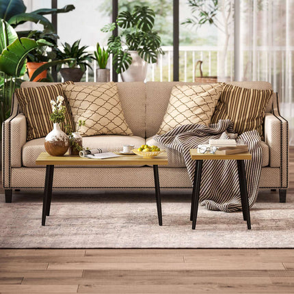 Salontafelset van 2 bijzettafels met stalen frame, woonkamertafel, salontafel voor woonkamer, slaapkamer, naturel Aosom