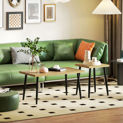 Salontafelset van 2 bijzettafels met stalen frame, woonkamertafel, salontafel voor woonkamer, slaapkamer, naturel Aosom