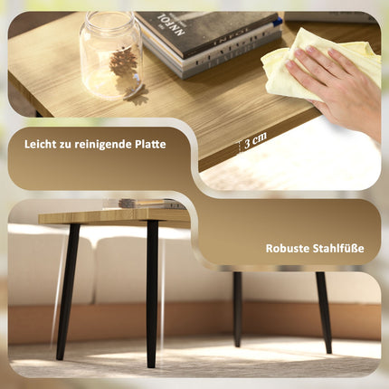 Salontafelset van 2 bijzettafels met stalen frame, woonkamertafel, salontafel voor woonkamer, slaapkamer, naturel Aosom