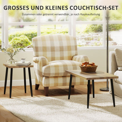 Salontafelset van 2 bijzettafels met stalen frame, woonkamertafel, salontafel voor woonkamer, slaapkamer, naturel Aosom