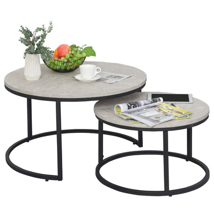 Stackable gray coffee table set, metal frame, for living room