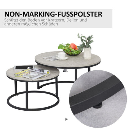 Stackable gray coffee table set, metal frame, for living room