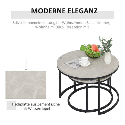 Stackable gray coffee table set, metal frame, for living room
