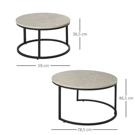 Stackable gray coffee table set, metal frame, for living room