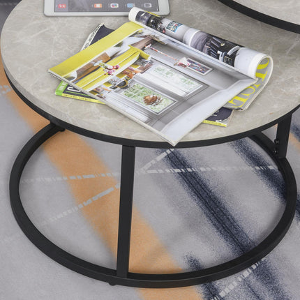 Stackable gray coffee table set, metal frame, for living room