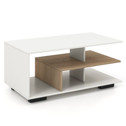 Coffee table with storage &amp; L-shaped center shelf rectangular living room table accent table white