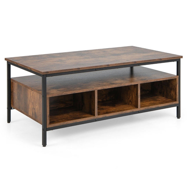 Coffee table wood 3 levels living room table with open shelf 110 x 60 x 45 cm in industrial style