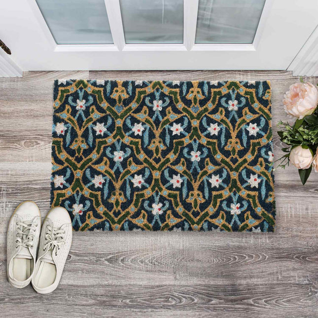 Coir Doormat – Oriental Floral Design, Non-Slip, Durable