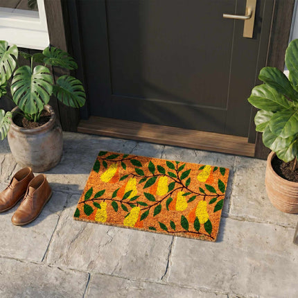 Coir Doormat with Motif, 60x40 cm, Non-Slip Backing