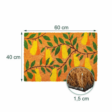 Coir Doormat with Motif, 60x40 cm, Non-Slip Backing