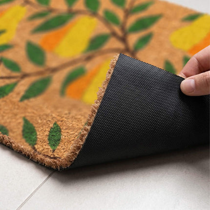Coir Doormat with Motif, 60x40 cm, Non-Slip Backing