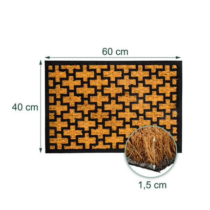 Coir & PVC Doormat, 60x40 cm, Natural & Black