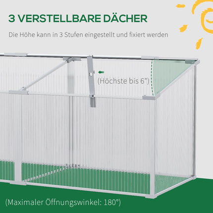 Mini greenhouse with adjustable roof, aluminum - 180x51x51cm